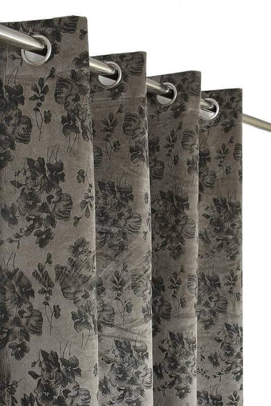 Kraftiq Homes Floral Room Darkening Eyelet Curtain 9 ft ( Pack of 1 ) - Grey