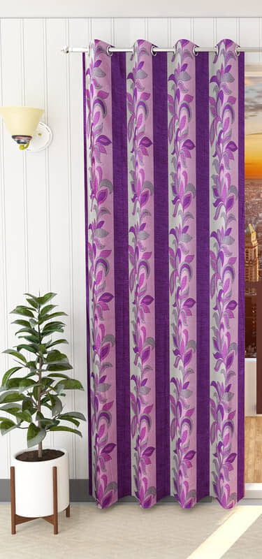 Kraftiq Homes Floral Semi-Transparent Eyelet Curtain 7 ft ( Pack of 1 ) - Purple