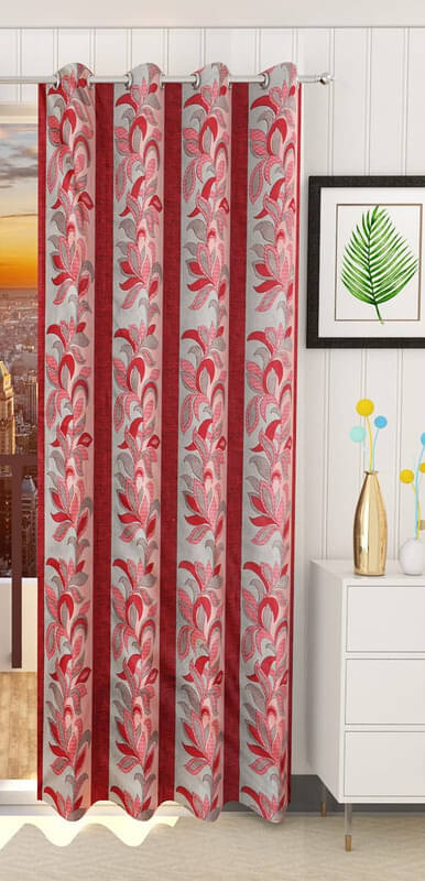 Kraftiq Homes Floral Semi-Transparent Eyelet Curtain 7 ft ( Pack of 1 ) - Red Kraftiq Homes Floral Semi-Transparent Eyelet Curtain 7 ft ( Pack of 1 ) - Red