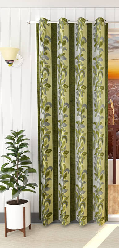 Kraftiq Homes Floral Semi-Transparent Eyelet Curtain 7 ft ( Pack of 1 ) - Green