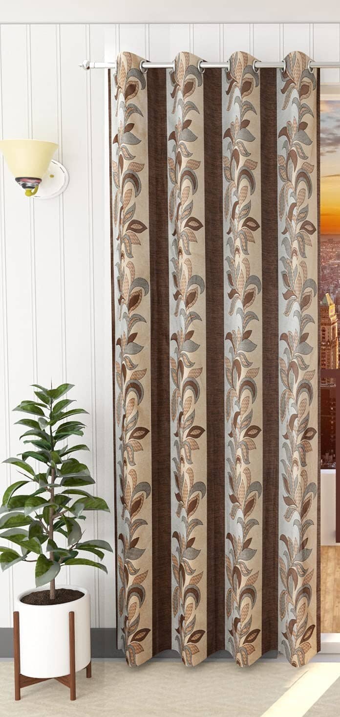 Kraftiq Homes Floral Semi-Transparent Eyelet Curtain 5 ft ( Pack of 1 ) - Brown