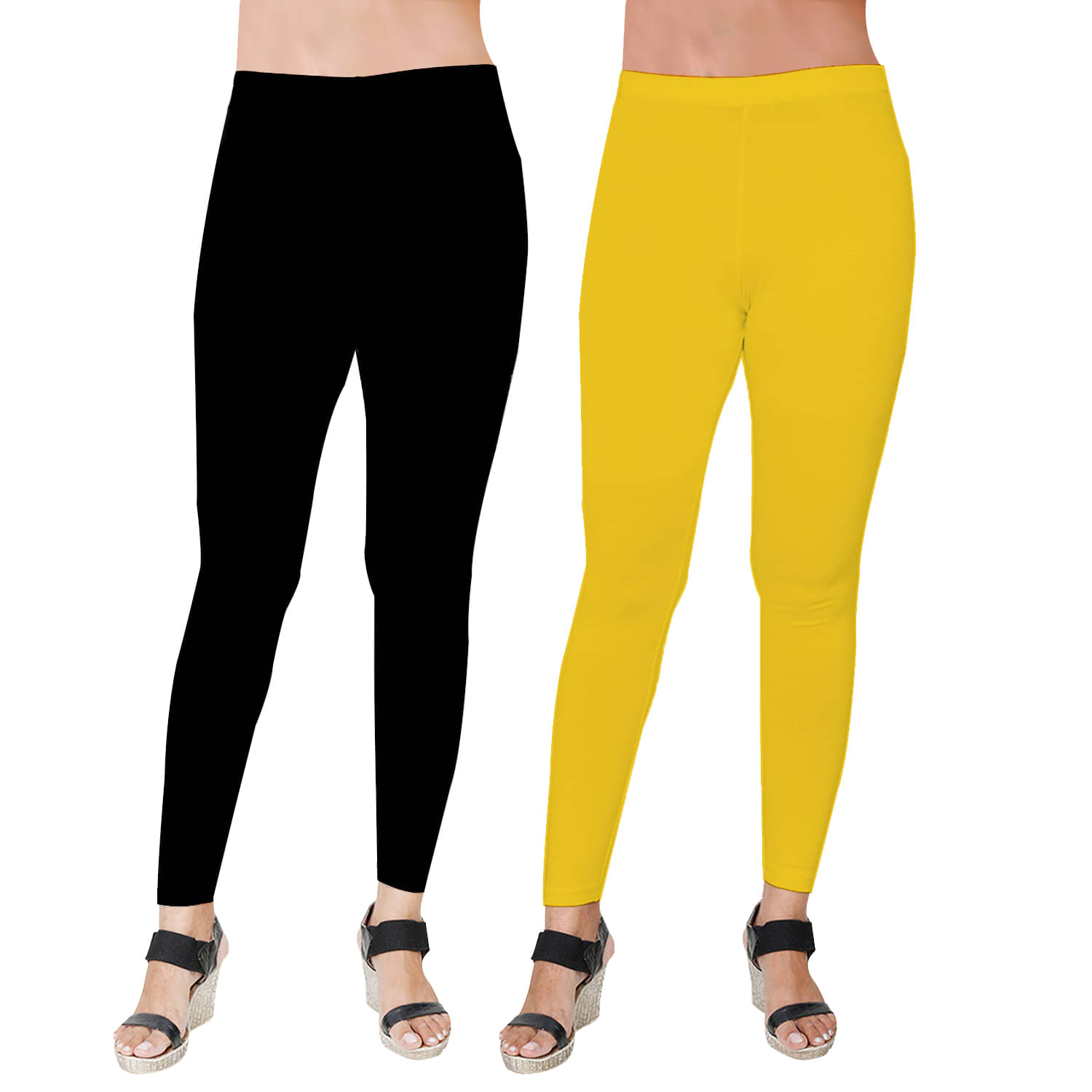    			LW FASHION CLUB Pack of 2 Cotton Women's Leggings ( Black,Yellow )