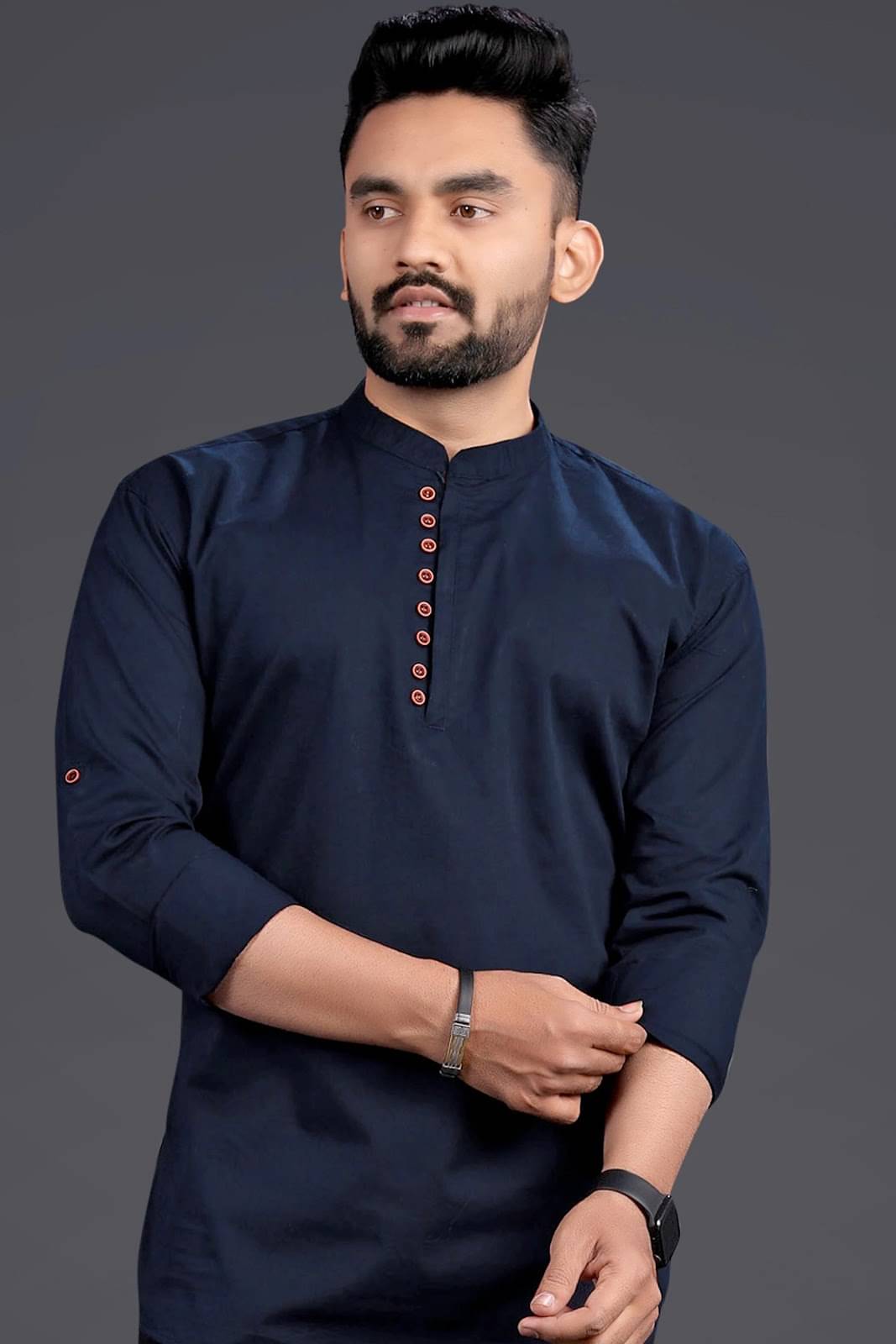 SOPANI Navy Blue Cotton Blend Men's Regular Kurta ( Pack of 1 ) SOPANI Navy Blue Cotton Blend Men's Regular Kurta ( Pack of 1 )
