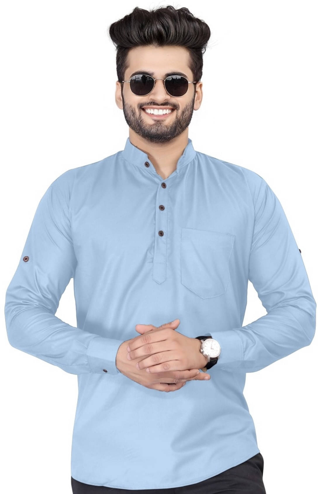 SOPANI SKY Blue Cotton Men's Regular Kurta ( Pack of 1 )     			SOPANI SKY Blue Cotton Men's Regular Kurta ( Pack of 1 )