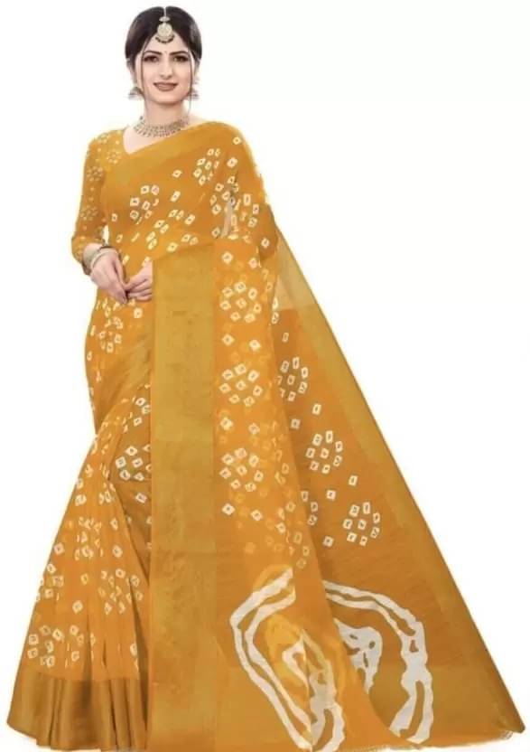     			Samai Cotton Silk Printed Saree With Unstitched Blouse Piece ( Yellow )