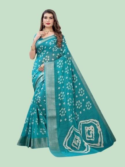Samai Cotton Silk Printed Saree With Unstitched Blouse Piece ( LightBLue )     			Samai Cotton Silk Printed Saree With Unstitched Blouse Piece ( LightBLue )