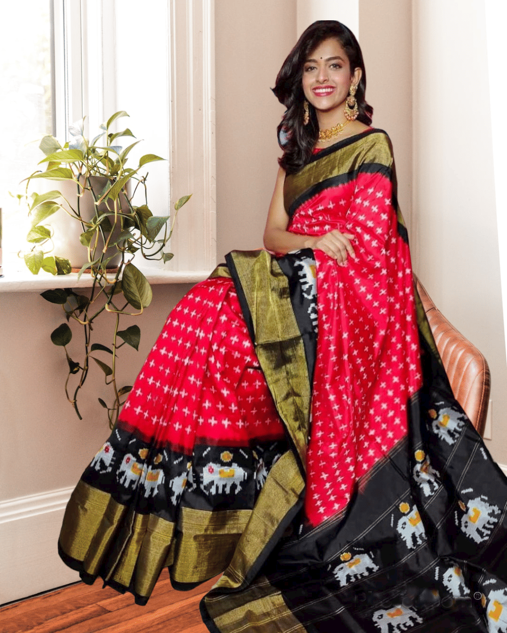 Samai Cotton Silk Printed Saree With Unstitched Blouse Piece ( Red ) Samai Cotton Silk Printed Saree With Unstitched Blouse Piece ( Red )