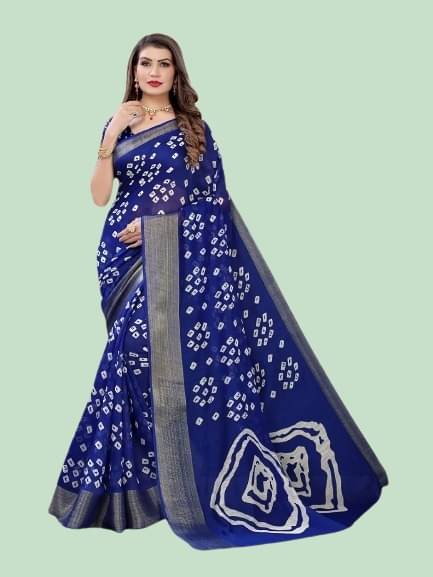    			Samai Cotton Silk Printed Saree With Unstitched Blouse Piece ( Blue )