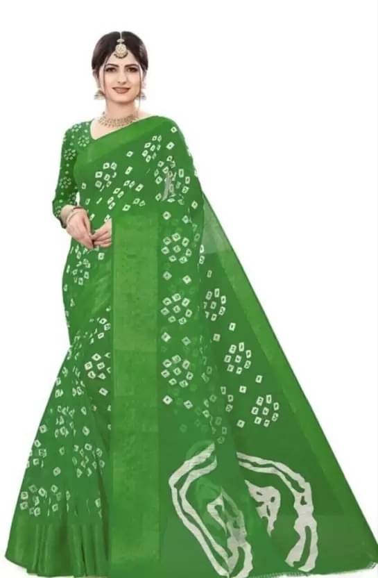     			Samai Cotton Silk Printed Saree With Unstitched Blouse Piece ( Green )
