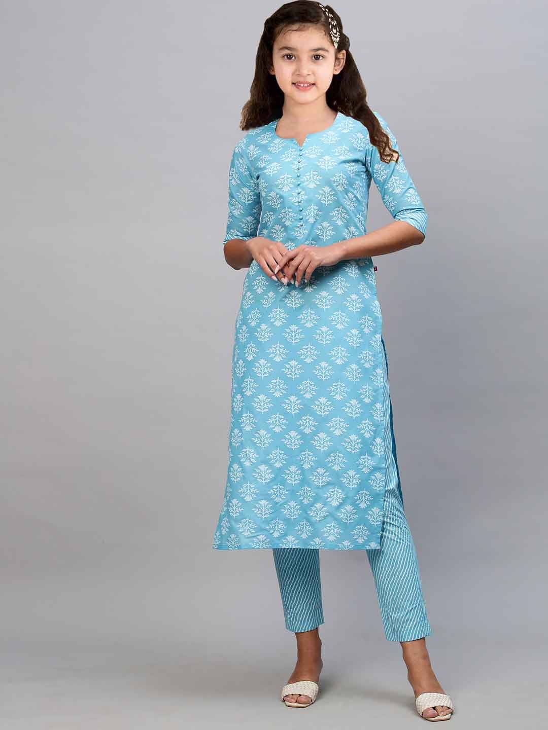     			Vetrokart Girls Cotton Blend Kurti with Pants ( Pack of 1 , Royal Blue )
