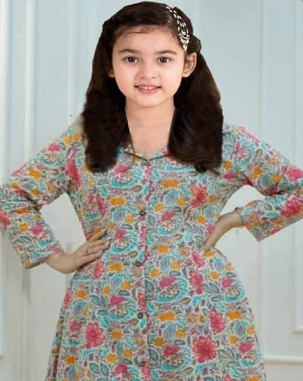     			Vetrokart Girls Cotton Blend Kurti with Pants ( Pack of 1 , Multicolor 9 )