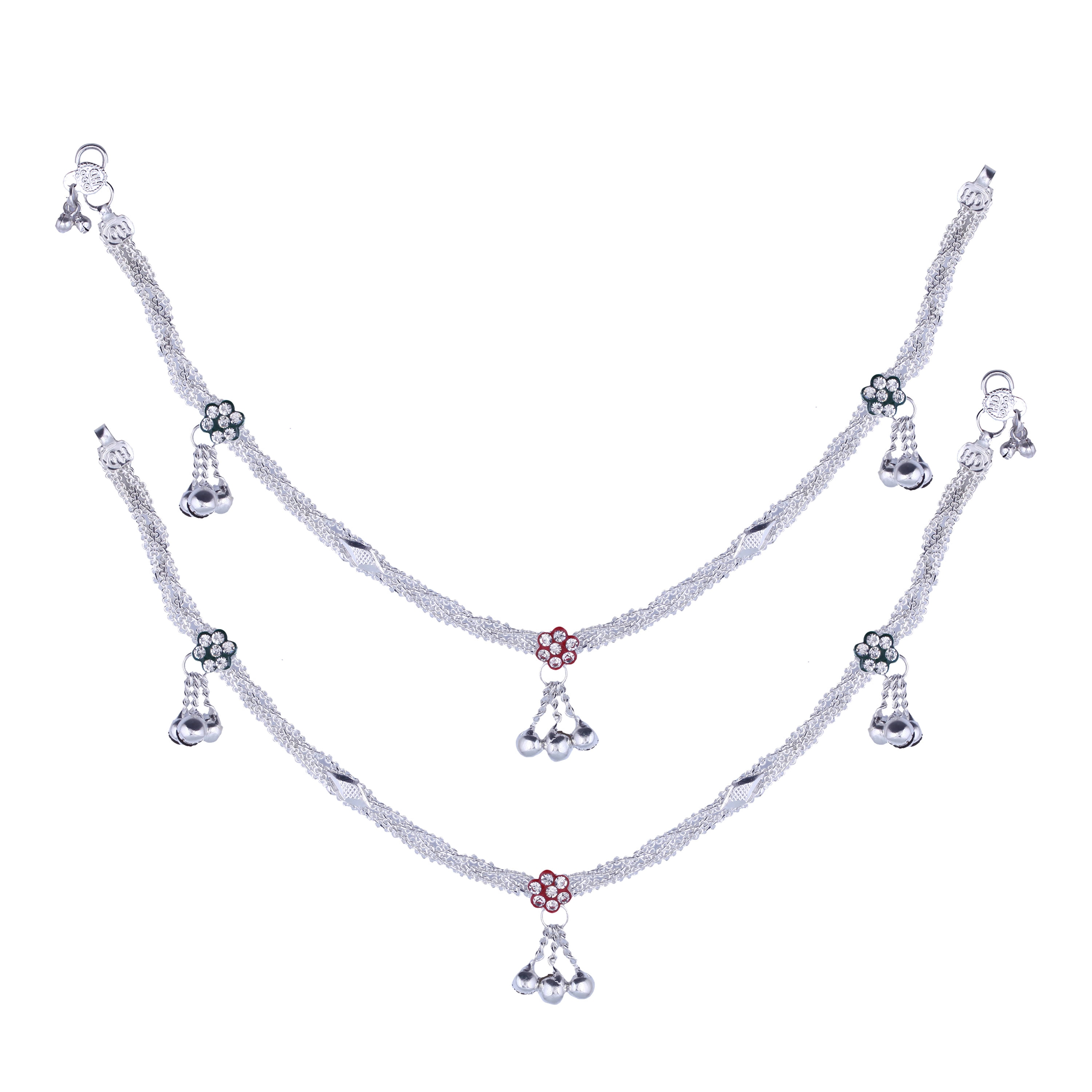     			Vighnaharta Silver Anklets ( Pack of 2 )