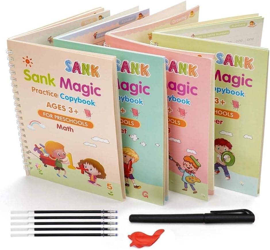 WildBooks - Magic Book for Kids, Sank Magic Practice Copybook, (4 Book+10 Refill+1 Pen+1 Grip) Number Tracing Book for Pre-Schoolers with Pen, Magic Calligraphy Copybook Set Writing Tool for Kids WildBooks - Magic Book for Kids, Sank Magic Practice Copybook, (4 Book+10 Refill+1 Pen+1 Grip) Number Tracing Book for Pre-Schoolers with Pen, Magic Calligraphy Copybook Set Writing Tool for Kids