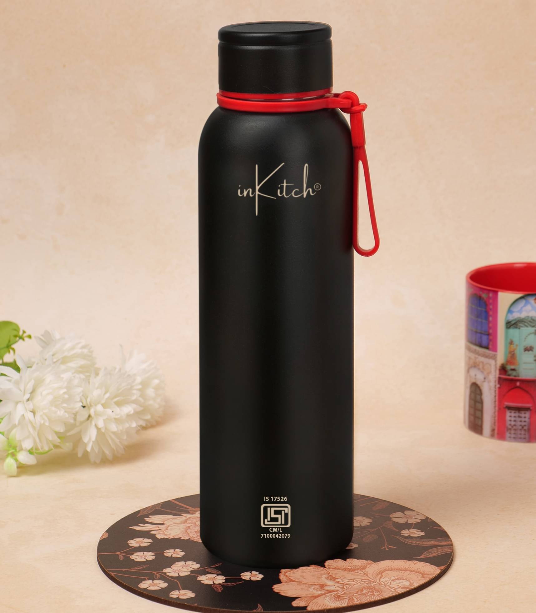     			inKitch ISI Certified Double Wall Vacuum Water Bottle Black Steel Water Bottle 900 mL ( Set of 1 )