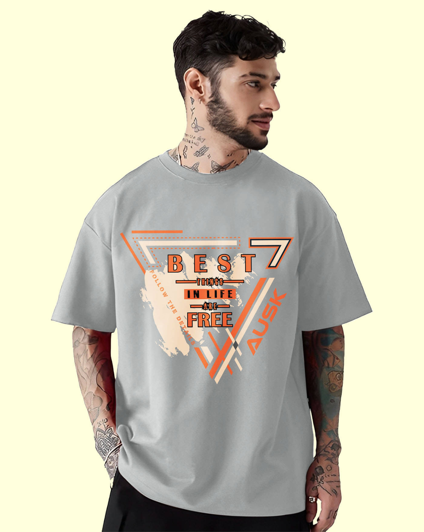 AOOSH Men Cotton Blend Oversized Fit Printed T-Shirt ( Grey )     			AOOSH Men Cotton Blend Oversized Fit Printed T-Shirt ( Grey )