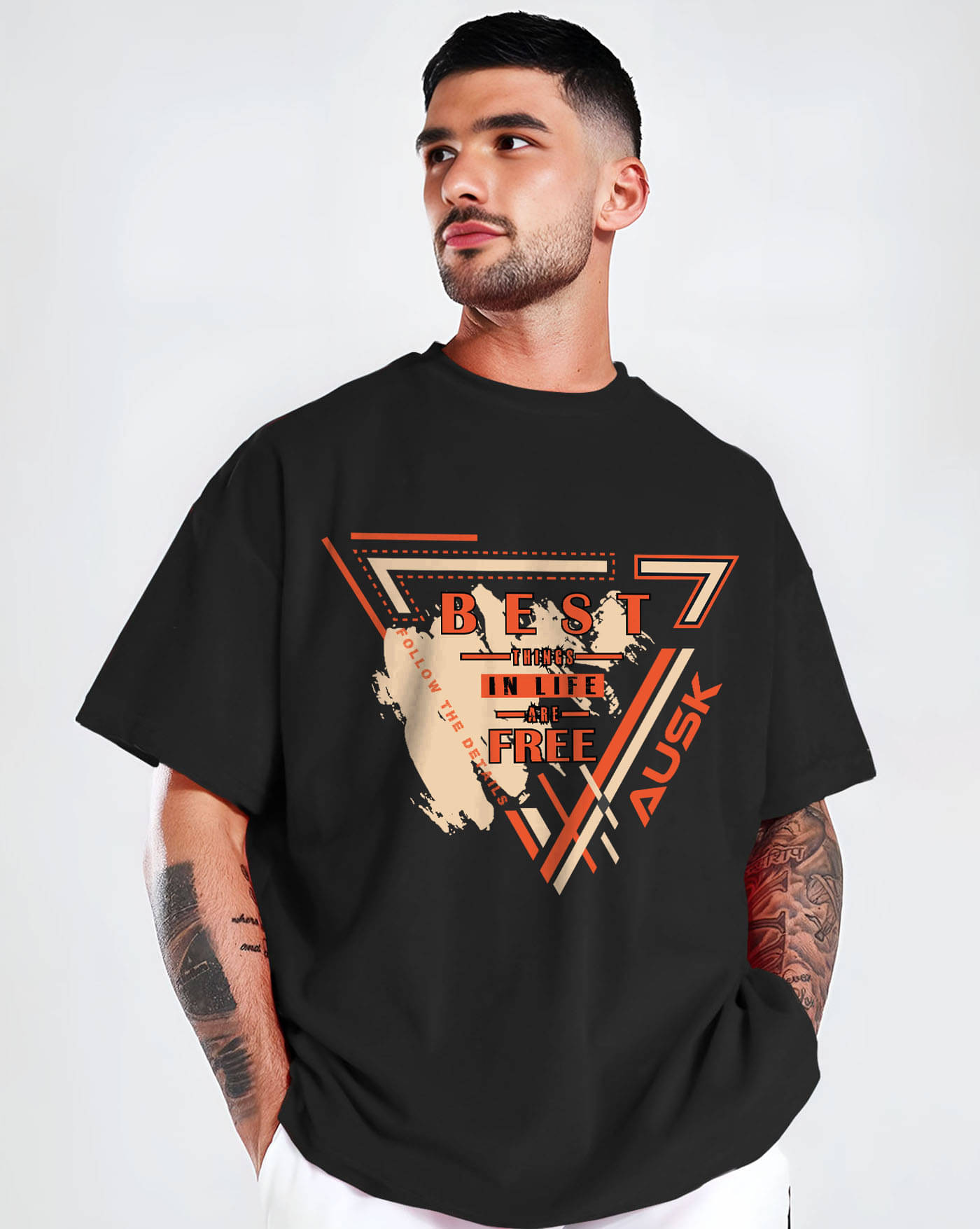     			AOOSH Men Cotton Blend Oversized Fit Printed T-Shirt ( Black )