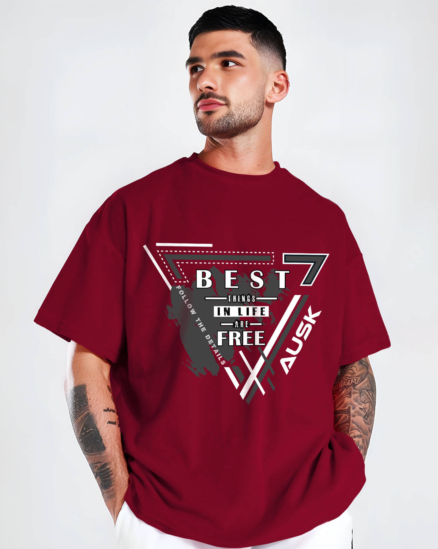     			AOOSH Men Cotton Blend Oversized Fit Printed T-Shirt ( Maroon )