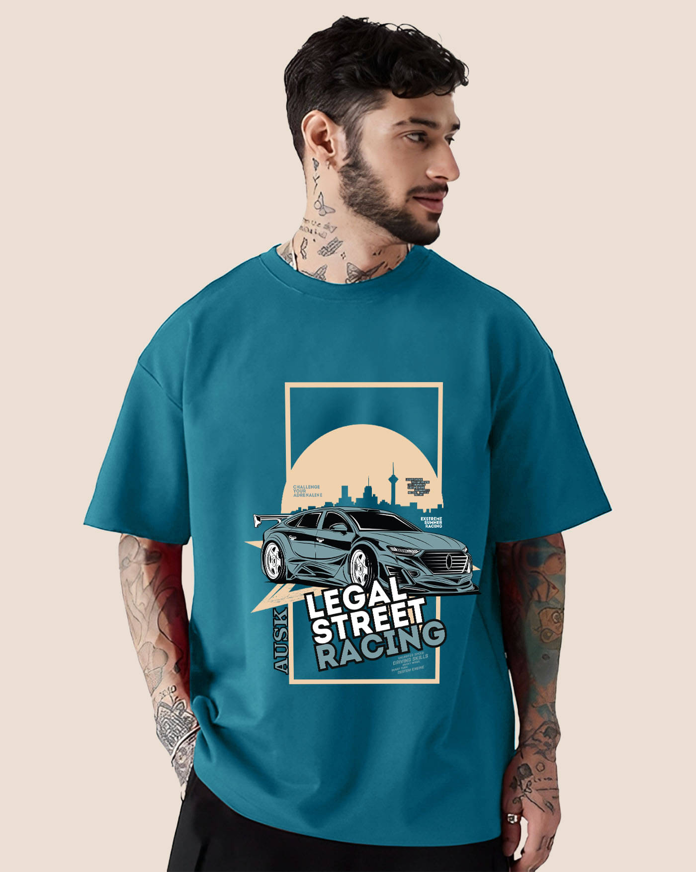 AOOSH Men Cotton Blend Oversized Fit Printed T-Shirt ( Teal ) AOOSH Men Cotton Blend Oversized Fit Printed T-Shirt ( Teal )