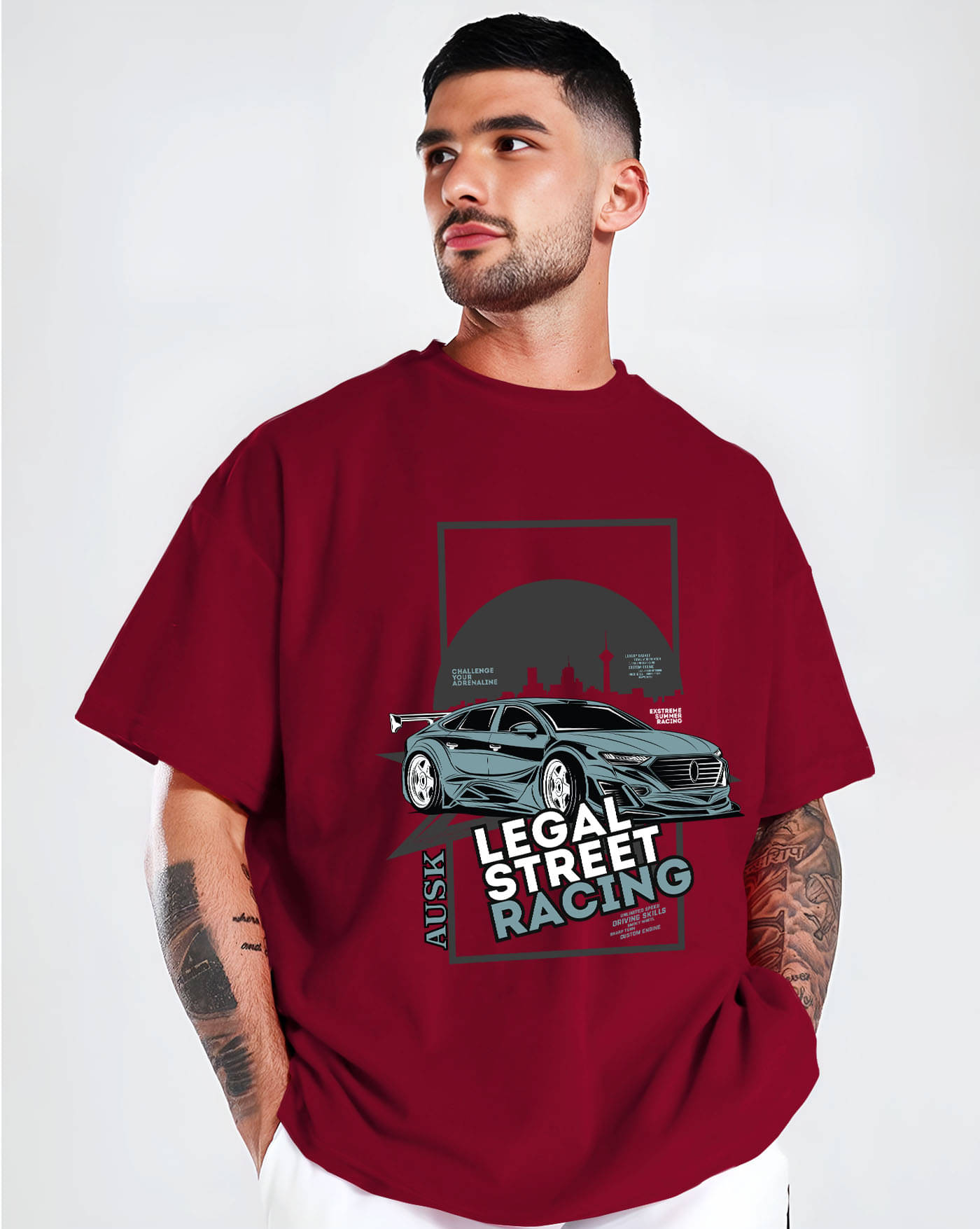     			AOOSH Men Cotton Blend Oversized Fit Printed T-Shirt ( Maroon )