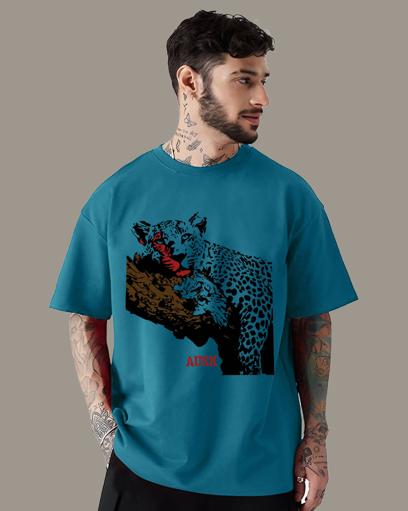 AUSK Men Cotton Blend Oversized Fit Printed T-Shirt ( Teal ) AUSK Men Cotton Blend Oversized Fit Printed T-Shirt ( Teal )