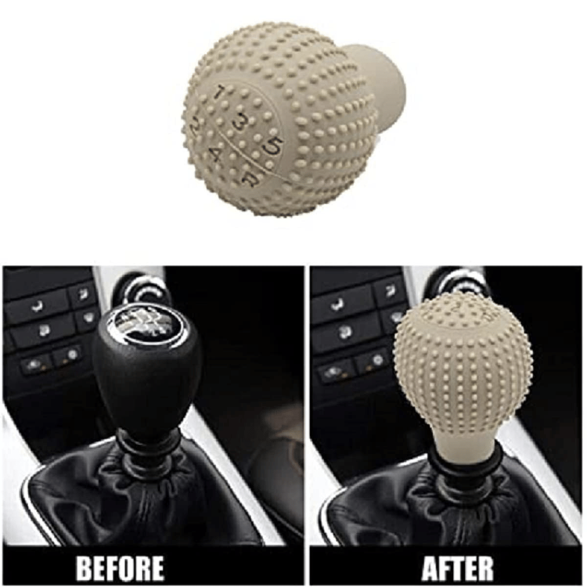 Aksmit Pack Of-1 Car Gear Shift Knob Cover, Silicone Anti-Slip Auto Knob Gear Stick Protector, Elastic Silicone Car Automatic Shift Protector Cover for Men Women, Universal Car Interior Accessories (Beige)