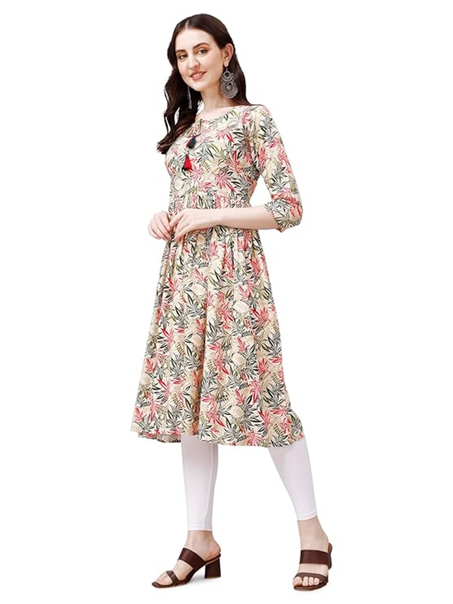 Arkia Women's Rayon Self Design Anarkali Kurti - ( Multicolor3 ) Arkia Women's Rayon Self Design Anarkali Kurti - ( Multicolor3 )