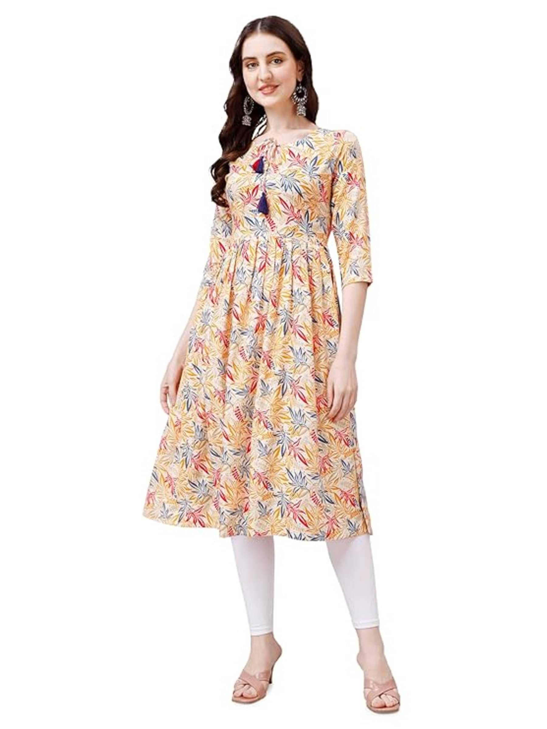 Arkia Women's Rayon Self Design Anarkali Kurti - ( Multicolor1 )     			Arkia Women's Rayon Self Design Anarkali Kurti - ( Multicolor1 )