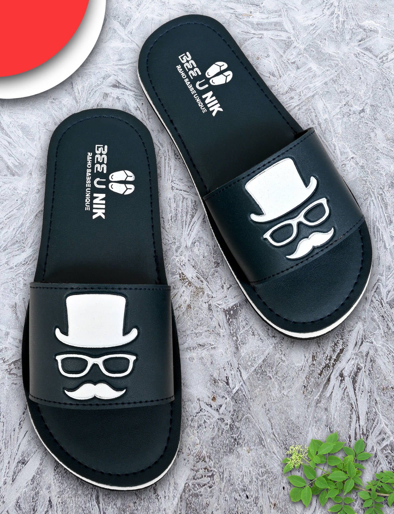     			BEE U NIK Navy Blue Men's Slide Flip Flop