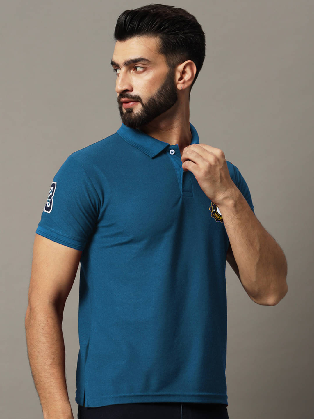     			COCOSOUL Men Cotton Blend Regular Fit Printed Polo T Shirt ( Teal Blue )