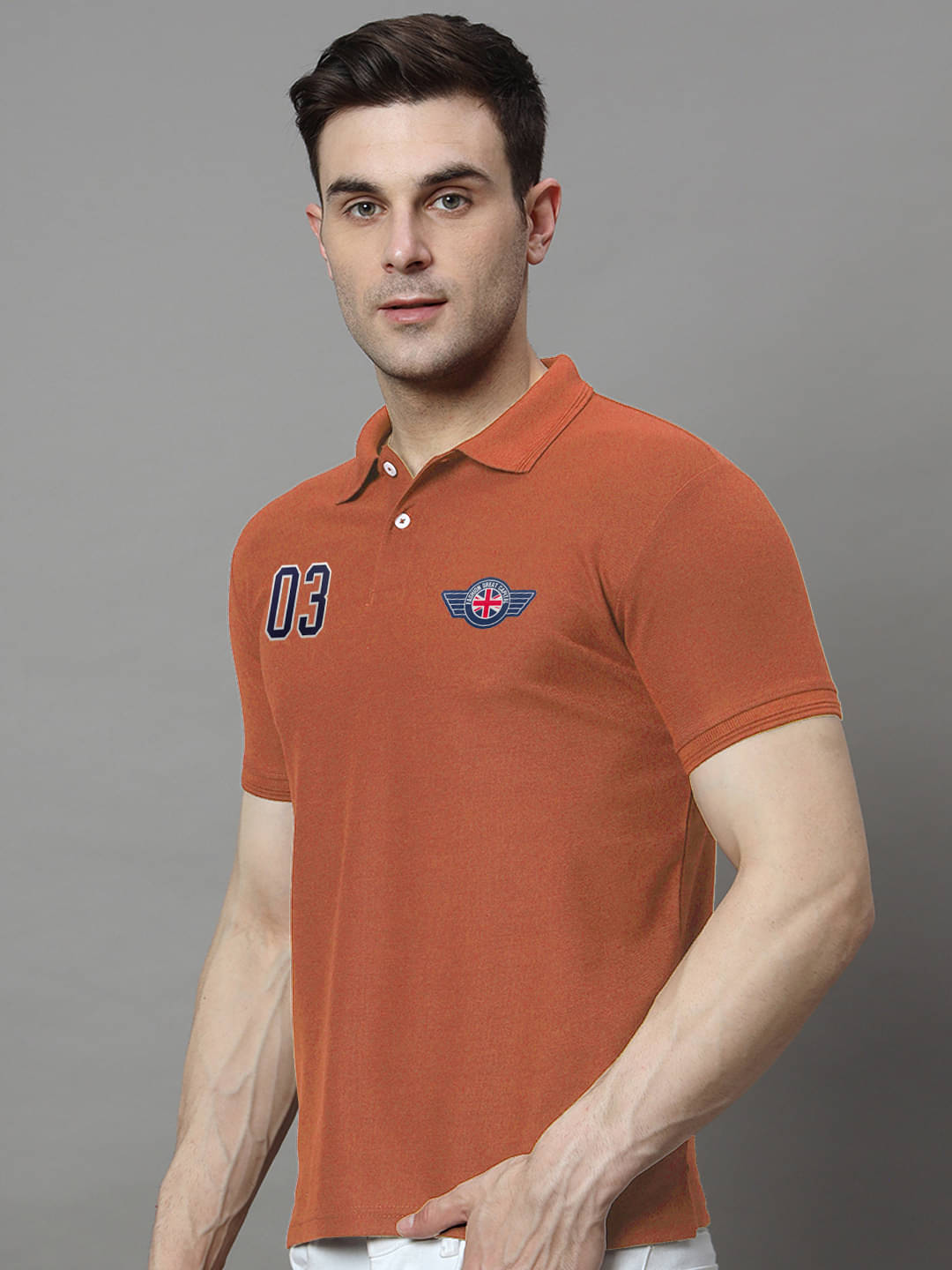 COCOSOUL Men Cotton Blend Regular Fit Printed Polo T Shirt ( Rust )     			COCOSOUL Men Cotton Blend Regular Fit Printed Polo T Shirt ( Rust )