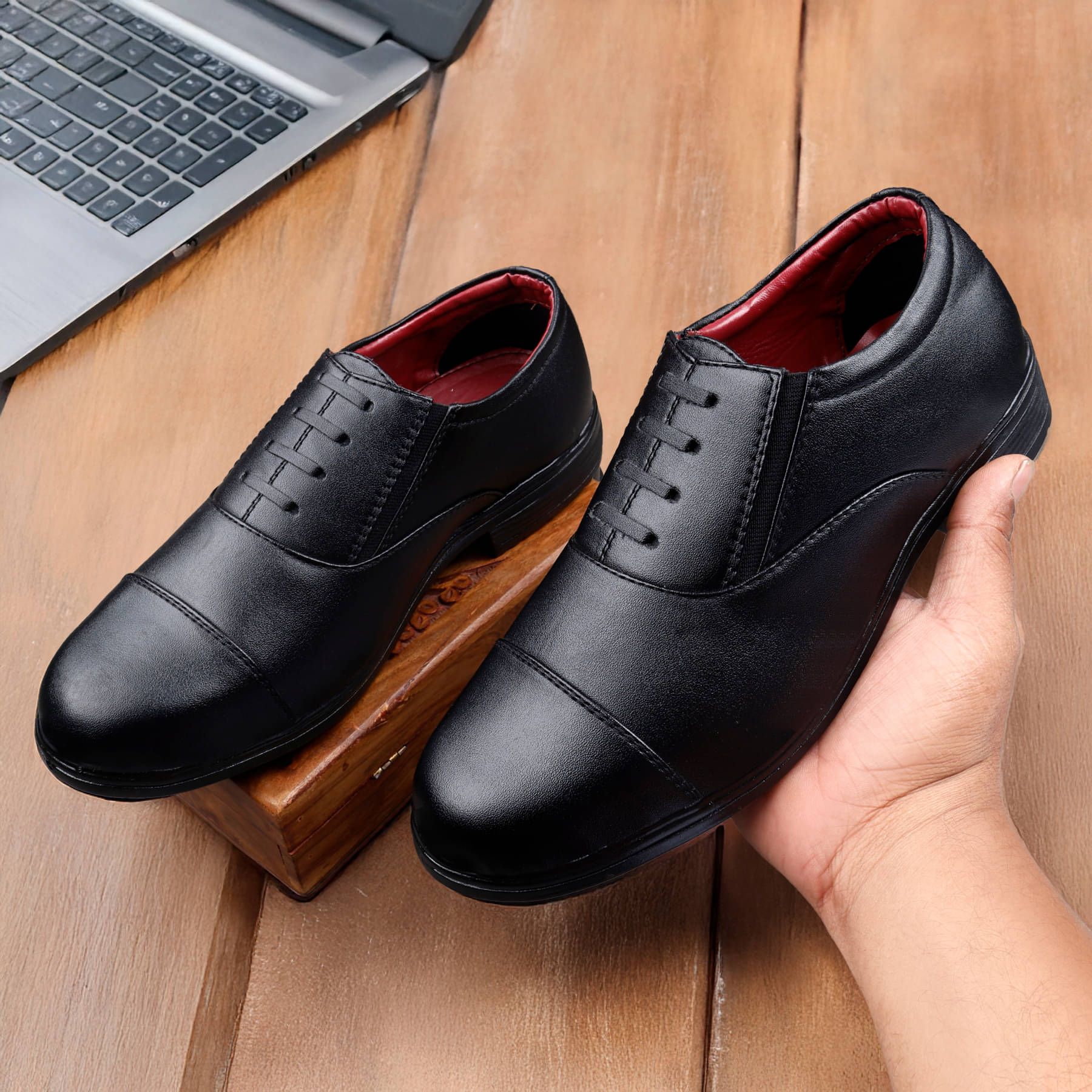     			Cozy Wear Black Men's Derby Formal Shoes