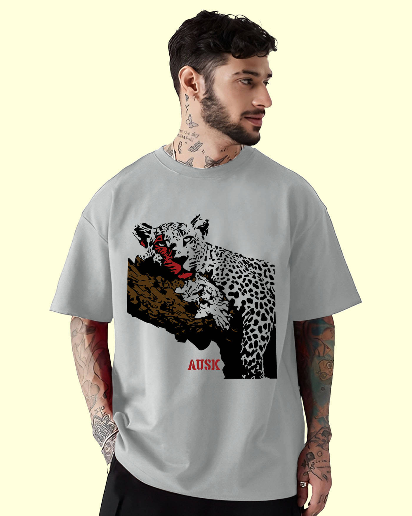     			ENITOR Men Cotton Blend Oversized Fit Printed T-Shirt ( Grey )