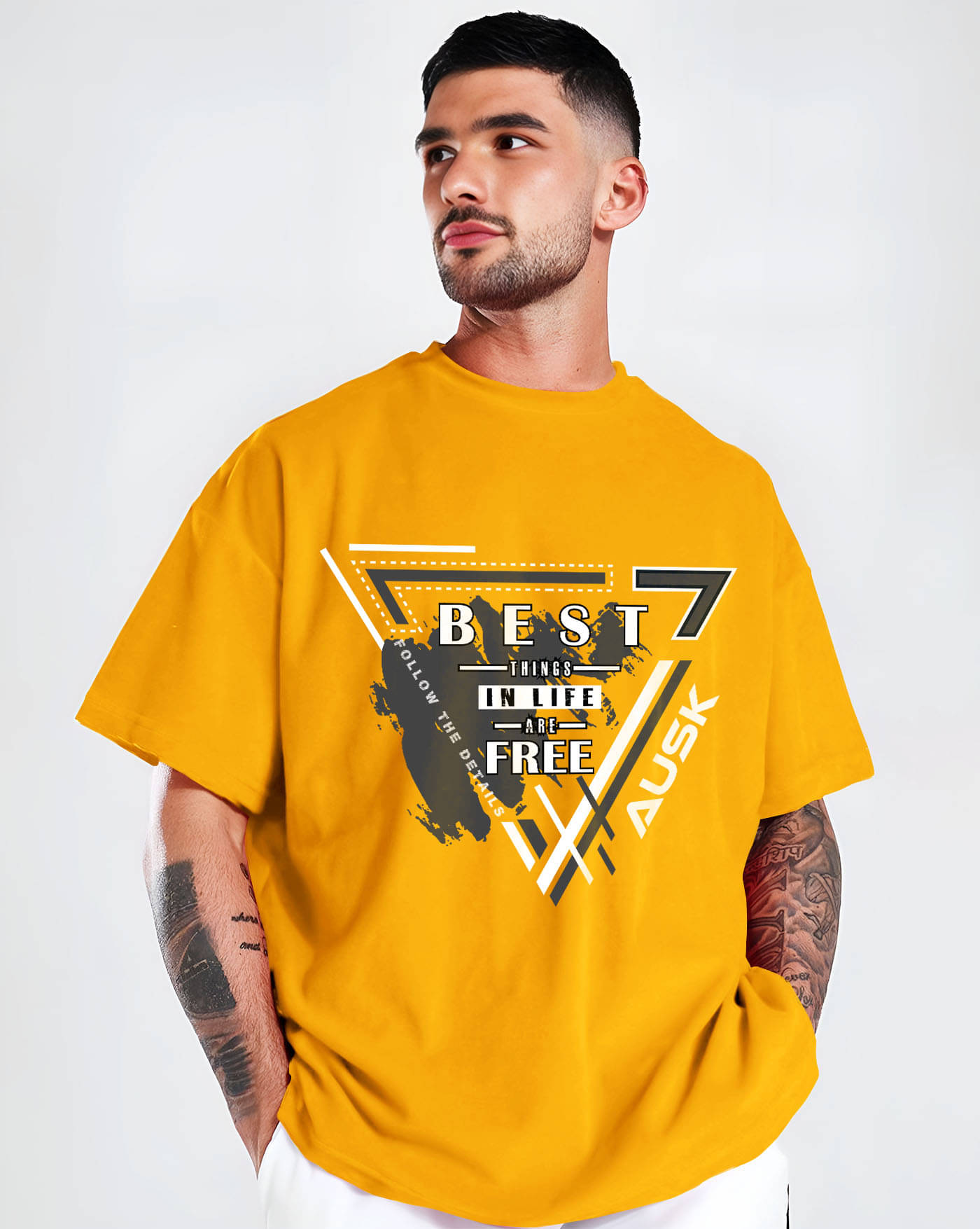 ENITOR Men Cotton Blend Oversized Fit Printed T-Shirt ( Mustard ) ENITOR Men Cotton Blend Oversized Fit Printed T-Shirt ( Mustard )
