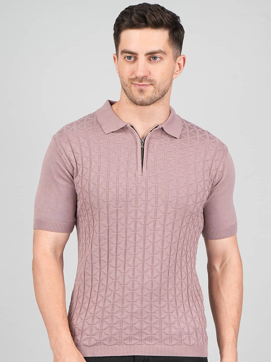     			FEVERFEW Men Cotton Regular Fit Self Design Polo T Shirt ( Multicolor )