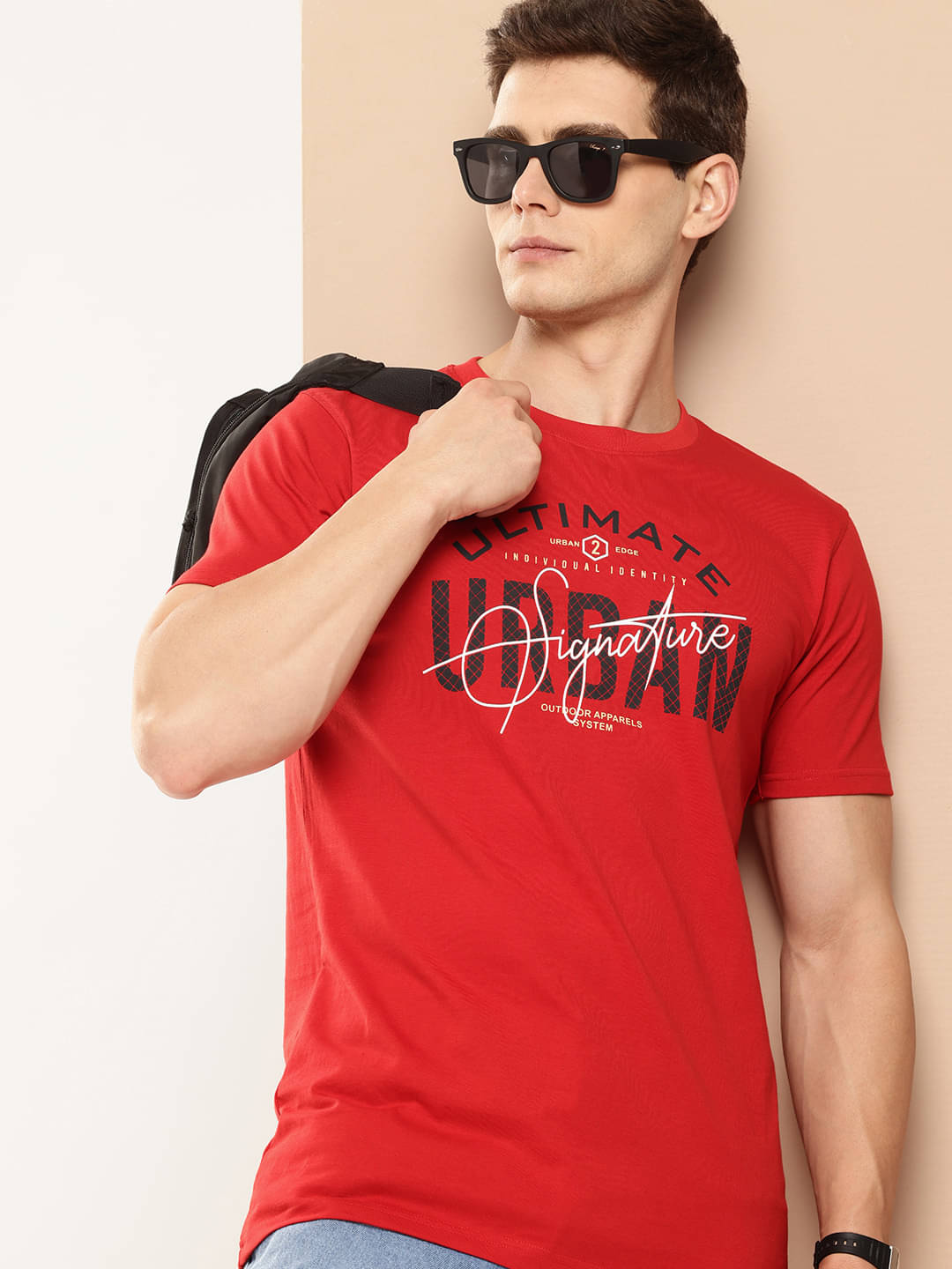     			FROSEN FOX Men Cotton Blend Regular Fit Printed T-Shirt ( Red )