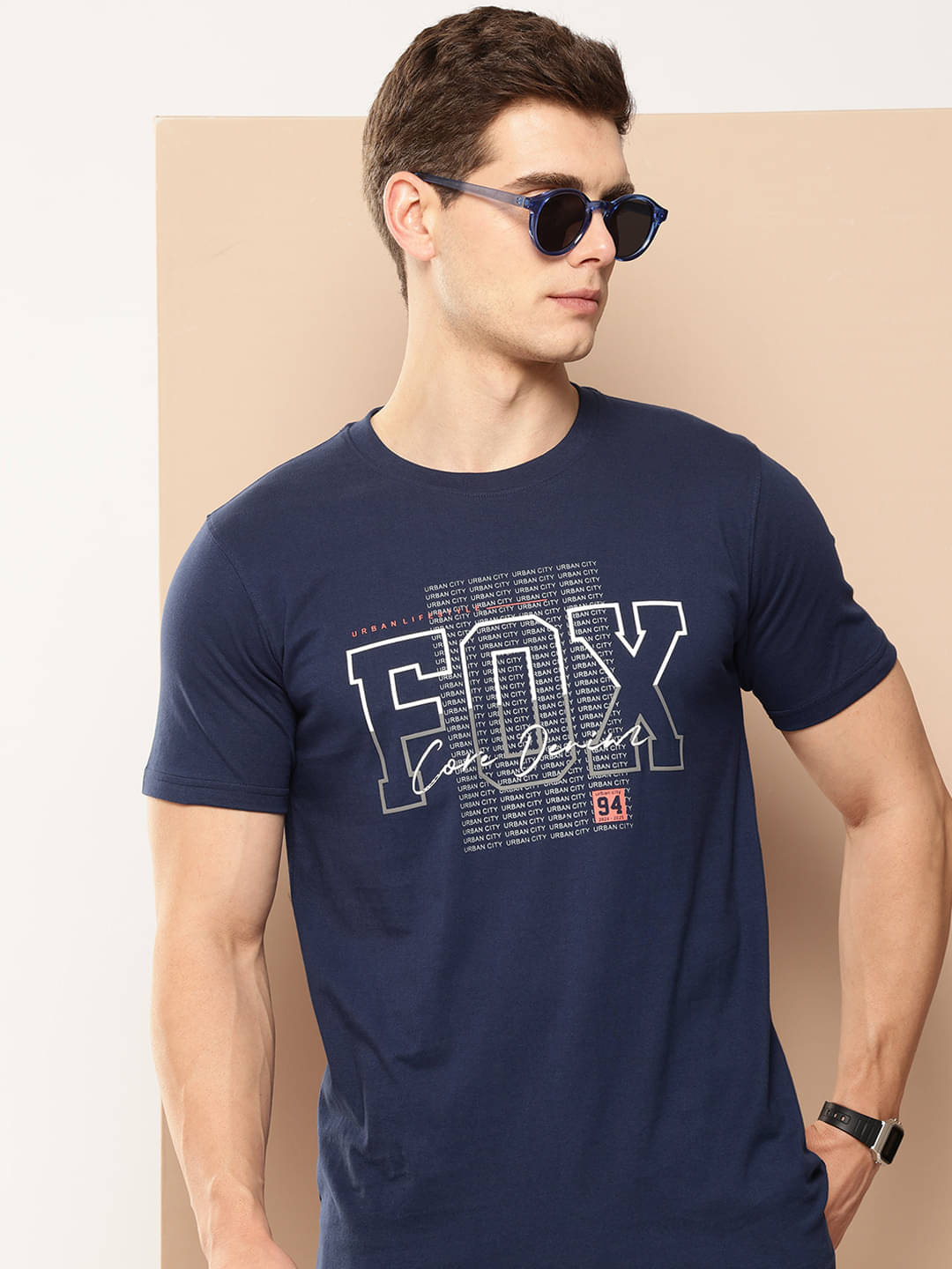     			FROSEN FOX Men Cotton Blend Regular Fit Printed T-Shirt ( Blue )