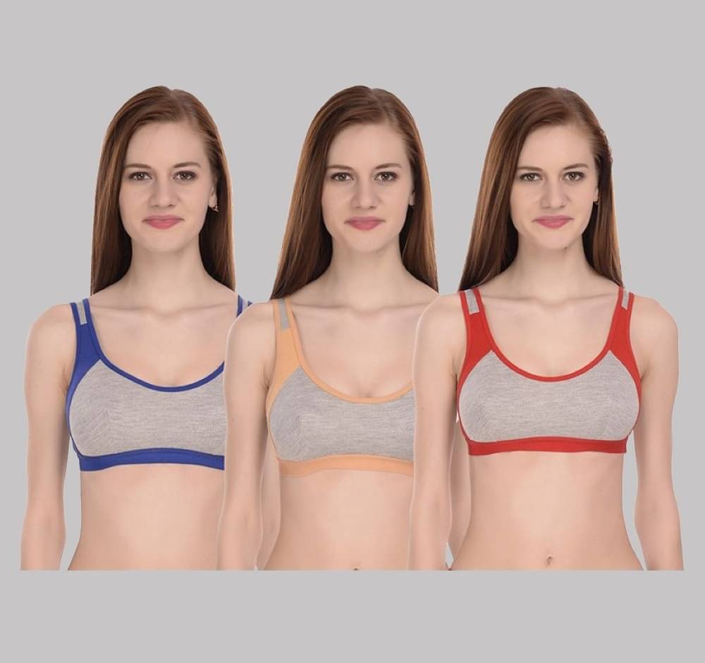     			Ishant Multicolor Cotton Non Padded Women's Sports Bra ( Pack of 3 )