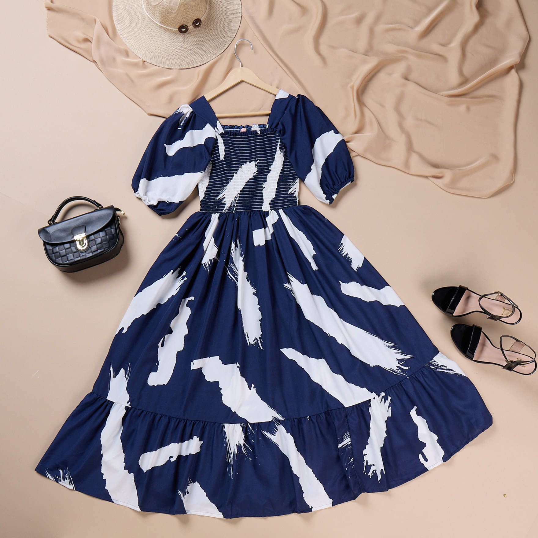 JASH CREATION Women's Polyester Printed Fit & Flare Dress ( Navy ) JASH CREATION Women's Polyester Printed Fit & Flare Dress ( Navy )