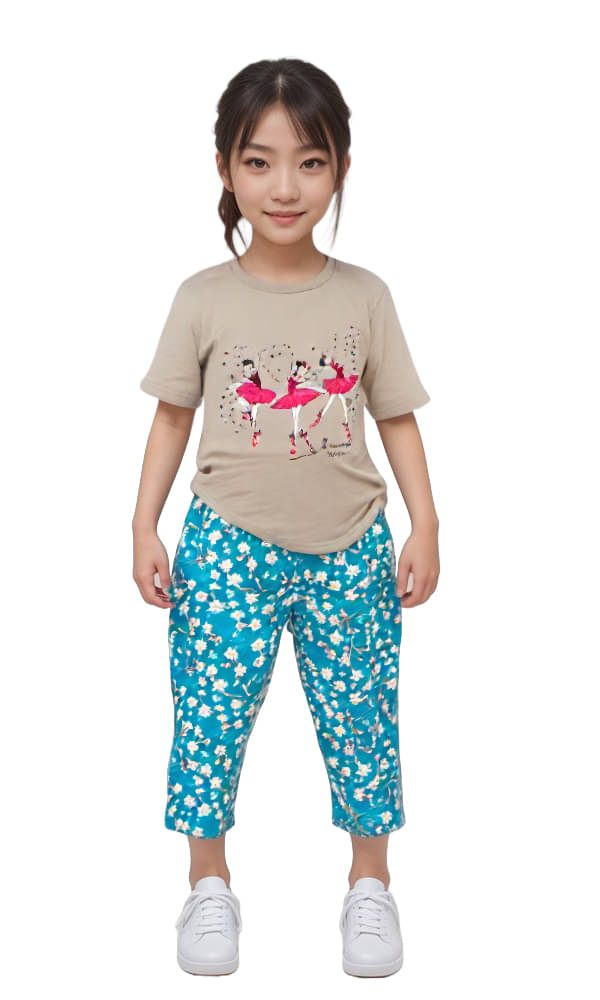     			Jisha Pack of 1 Girls 100% Cotton T-shirt & Capris ( Beige )