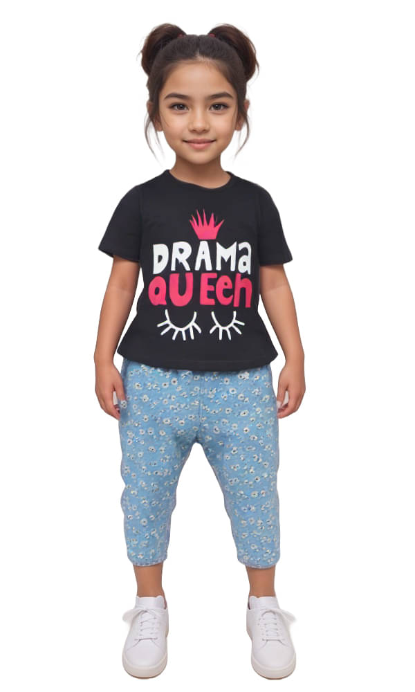     			Jisha Pack of 1 Girls 100% Cotton T-shirt & Capris ( Black )