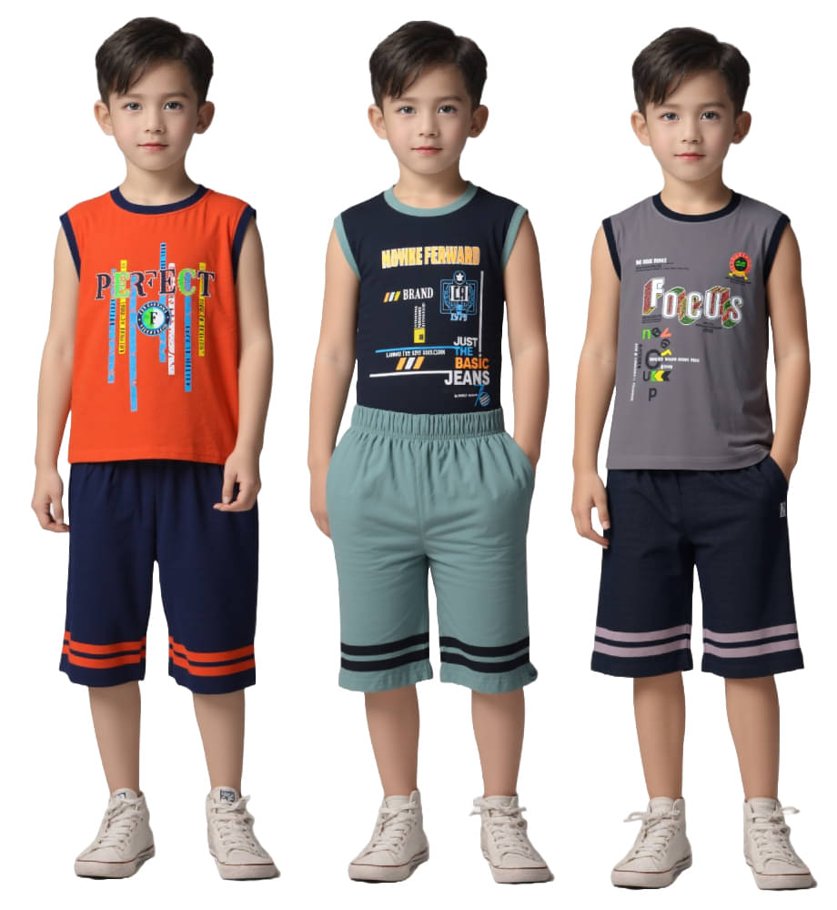     			Jisha Pack of 3 Boys Cotton T-Shirt & Shorts Set ( Multicolor )