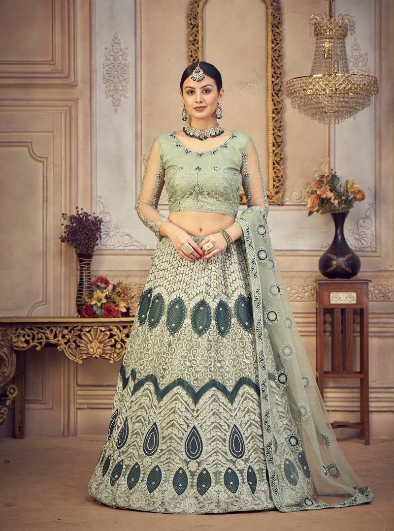 Keyura Green Super Net Chaniya Choli Semi Stitched Lehenga Single Keyura Green Super Net Chaniya Choli Semi Stitched Lehenga Single