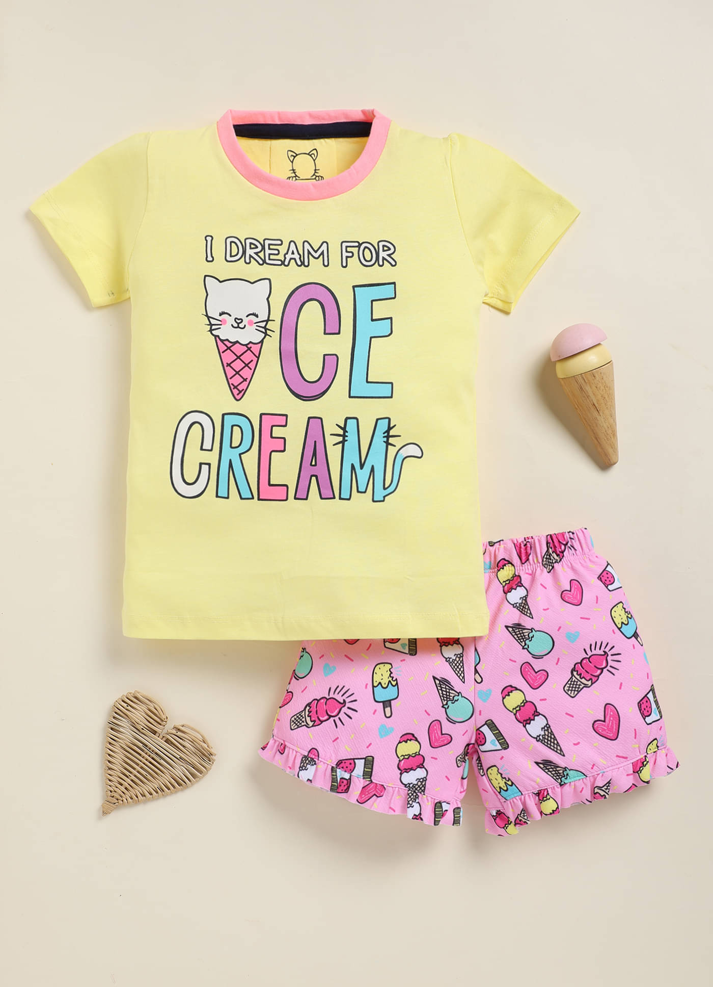 Lazy Shark Pack of 1 Girls Cotton Blend T-shirt & Shorts ( Yellow ) Lazy Shark Pack of 1 Girls Cotton Blend T-shirt & Shorts ( Yellow )