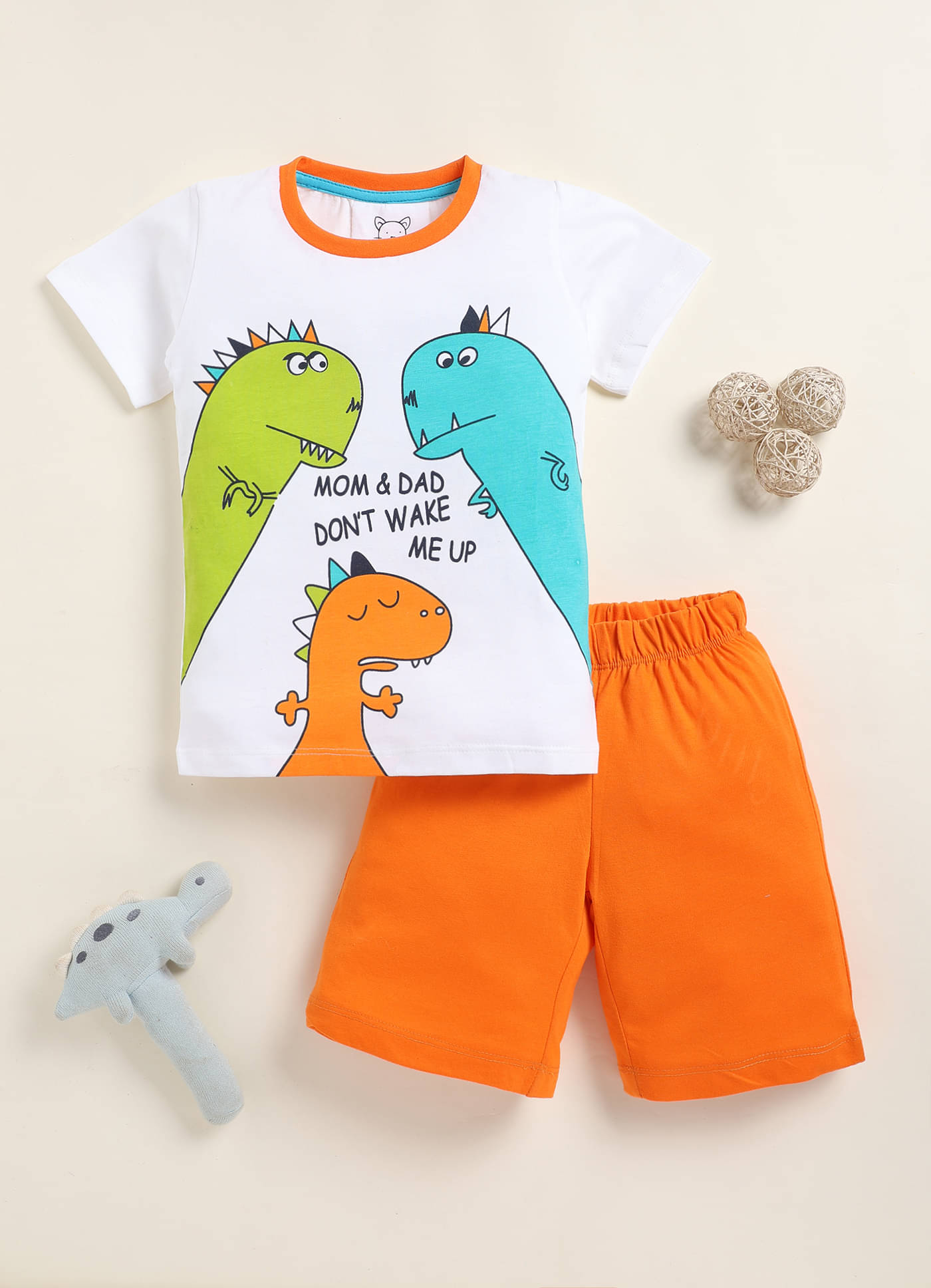     			Lazy Shark Pack of 1 Boys Cotton Blend T-Shirt & Shorts Set ( White )