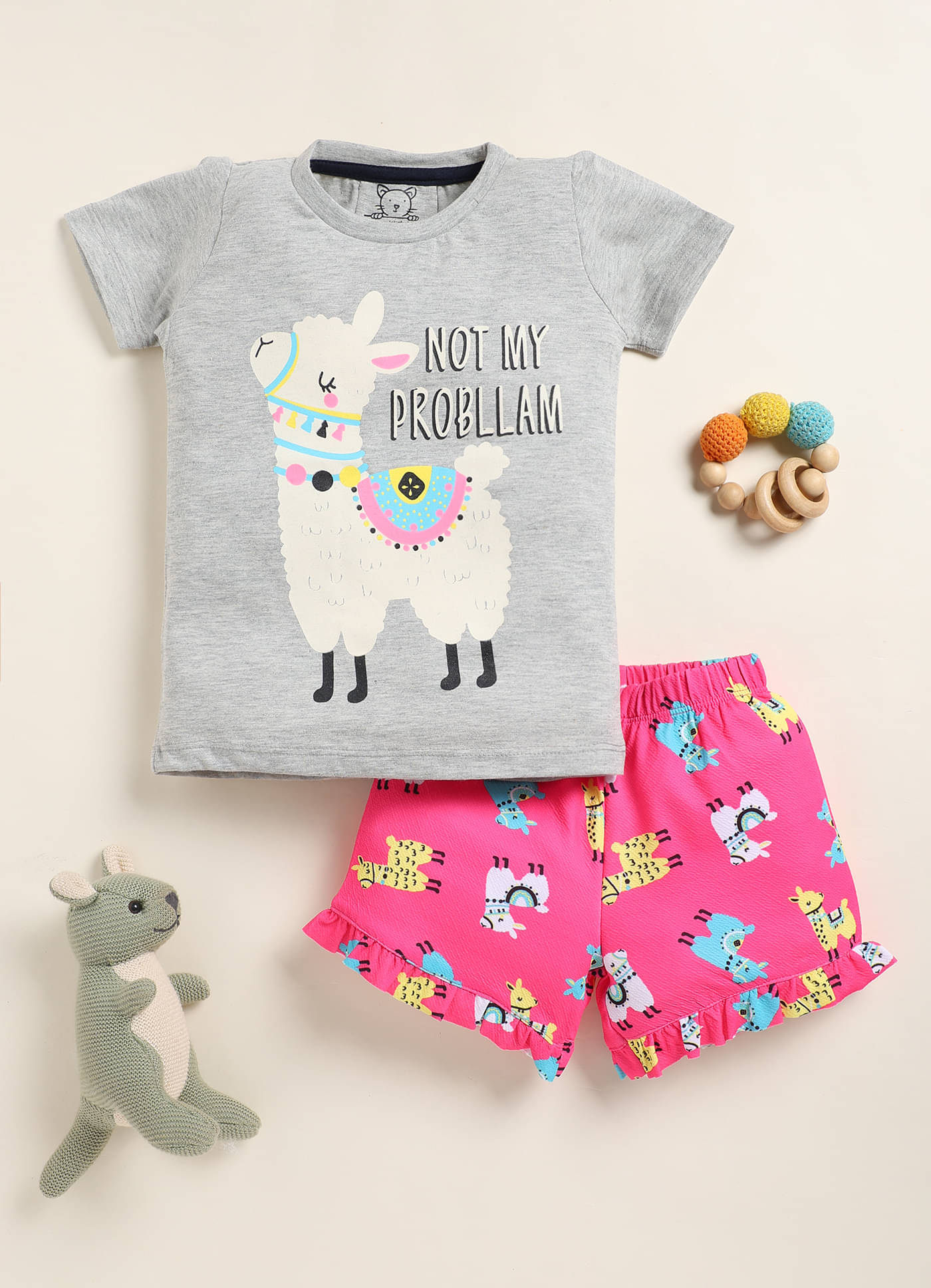 Lazy Shark Pack of 1 Girls Cotton Blend T-shirt & Shorts ( Grey ) Lazy Shark Pack of 1 Girls Cotton Blend T-shirt & Shorts ( Grey )