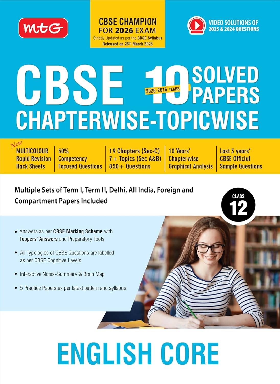 MTG CBSE 10 Years (2025-2016) Chapterwise Topicwise Solved Papers Class 12 English - CBSE Champion For 2026 Exam | Free Video Solution of PYQs | CBSE MTG CBSE 10 Years (2025-2016) Chapterwise Topicwise Solved Papers Class 12 English - CBSE Champion For 2026 Exam | Free Video Solution of PYQs | CBSE