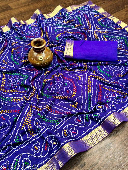 Mysstre Chiffon Printed Saree With Unstitched Blouse Piece ( Blue ) Mysstre Chiffon Printed Saree With Unstitched Blouse Piece ( Blue )