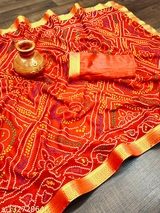 Mysstre Chiffon Printed Saree With Unstitched Blouse Piece ( Orange ) Mysstre Chiffon Printed Saree With Unstitched Blouse Piece ( Orange )