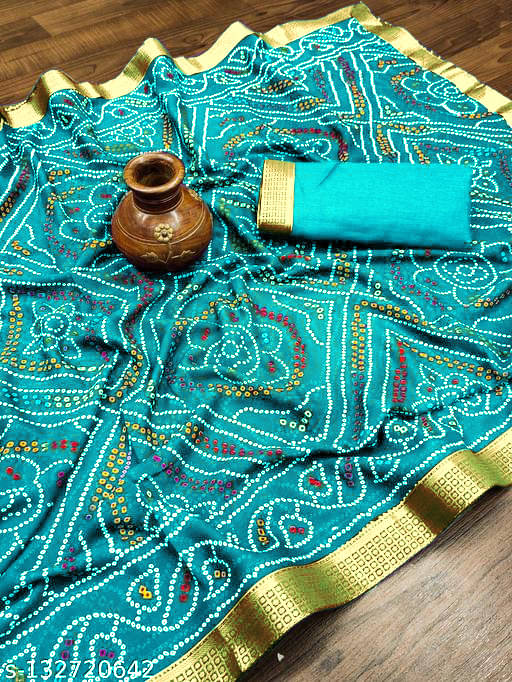 Mysstre Chiffon Printed Saree With Unstitched Blouse Piece ( Sky Blue ) Mysstre Chiffon Printed Saree With Unstitched Blouse Piece ( Sky Blue )