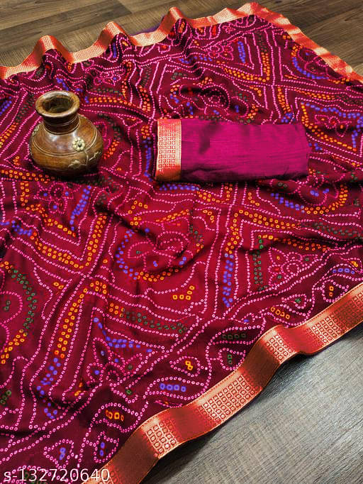 Mysstre Chiffon Printed Saree With Unstitched Blouse Piece ( Brown ) Mysstre Chiffon Printed Saree With Unstitched Blouse Piece ( Brown )